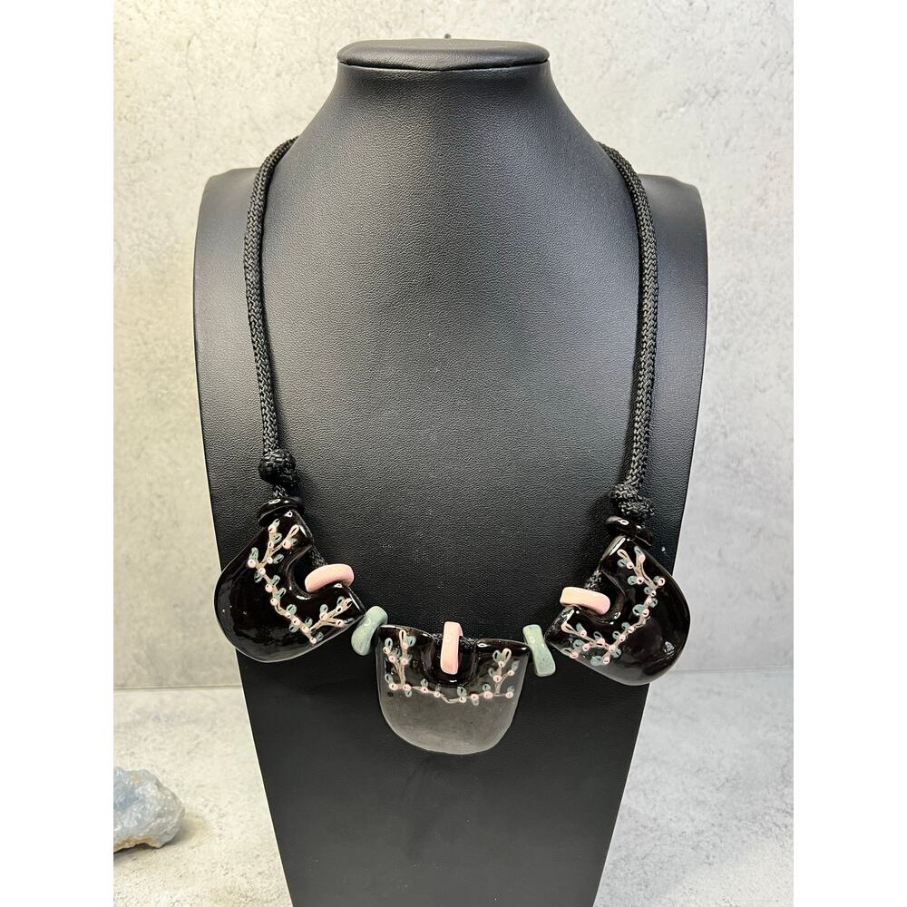 Vintage Ceramic Statement Necklace Cottagecore estate kawaii large bold unique